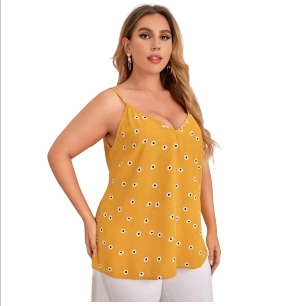 EMERY Rose Daisy V Neck Tank Top Yellow Sz‎ XXL New